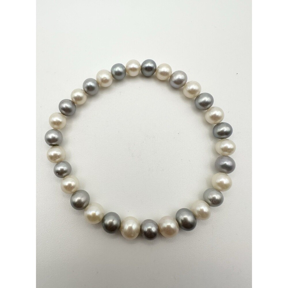 Freshwater Pearl White Grey Bracelet Elastic Stretchy
